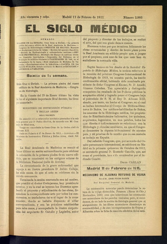 Miniatura de El Siglo Médico : boletín de medicina y gaceta médica del 11 de febrero de 1911
