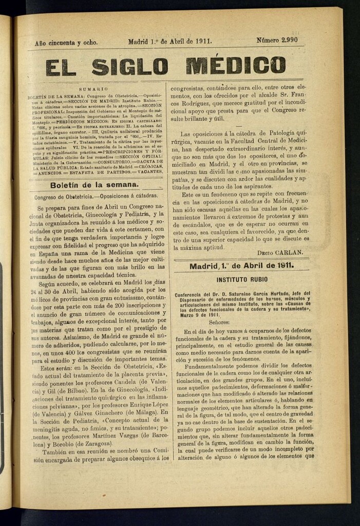 Miniatura de El Siglo Médico : boletín de medicina y gaceta médica del 1 de abril de 1911