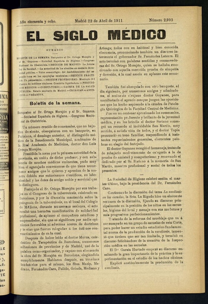 Miniatura de El Siglo Médico : boletín de medicina y gaceta médica del 22 de abril de 1911