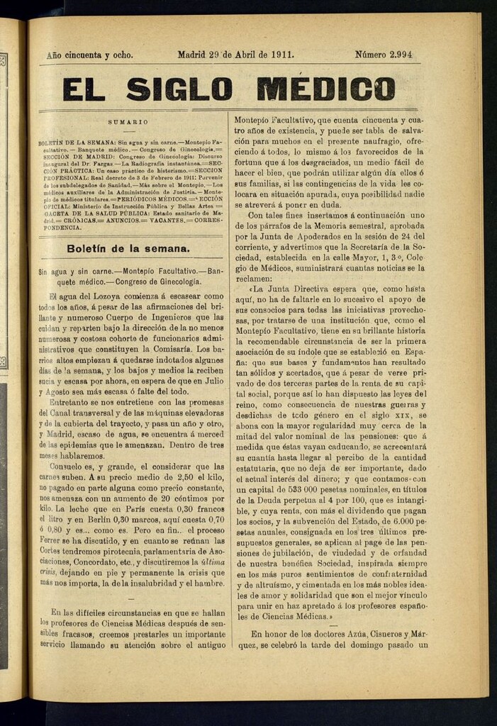 Miniatura de El Siglo Médico : boletín de medicina y gaceta médica del 29 de abril de 1911