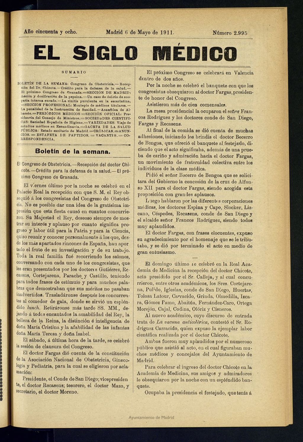 Miniatura de El Siglo Médico : boletín de medicina y gaceta médica del 6 de mayo de 1911