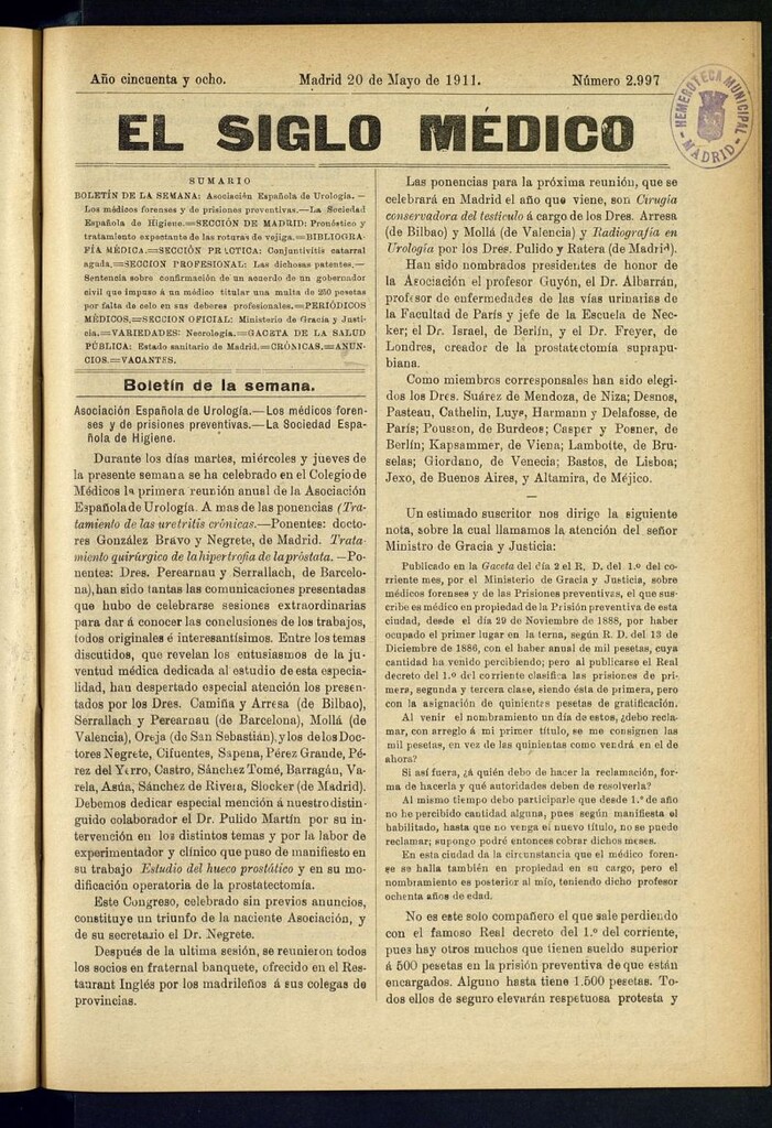Miniatura de El Siglo Médico : boletín de medicina y gaceta médica del 20 de mayo de 1911