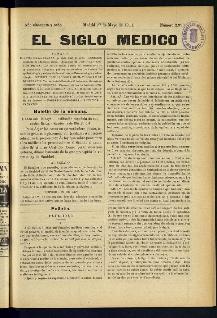 Miniatura de El Siglo Médico : boletín de medicina y gaceta médica del 27 de mayo de 1911