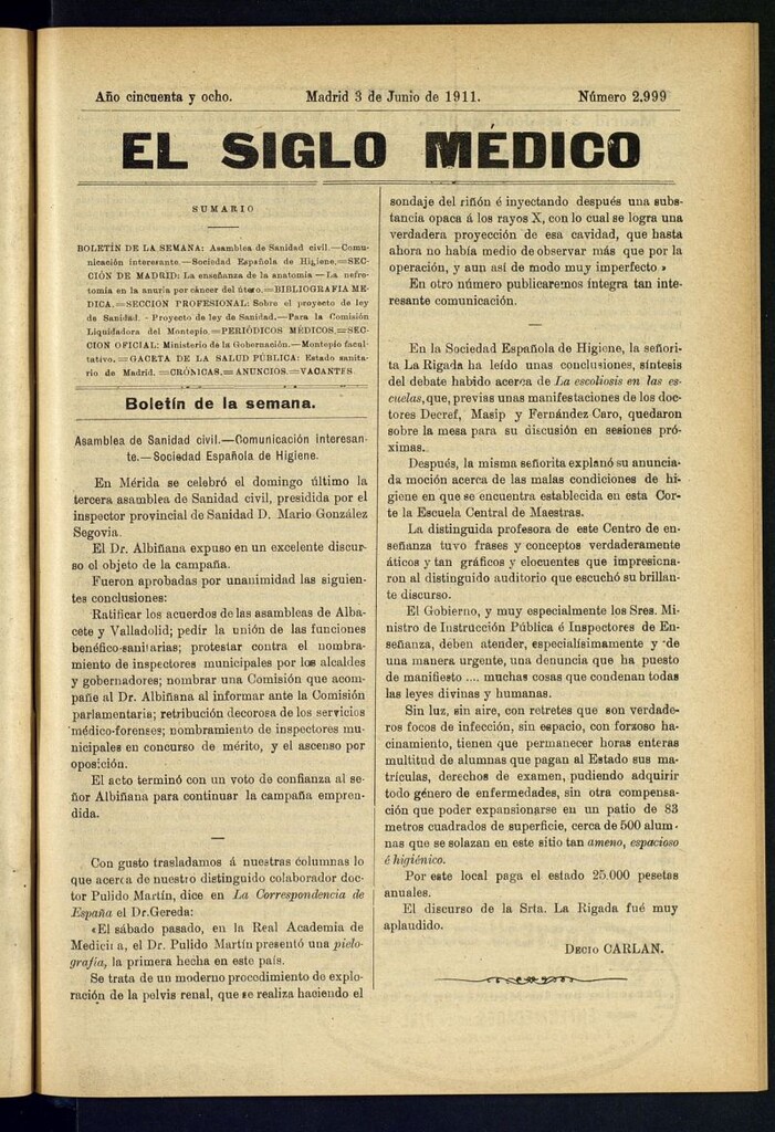 Miniatura de El Siglo Médico : boletín de medicina y gaceta médica del 3 de junio de 1911