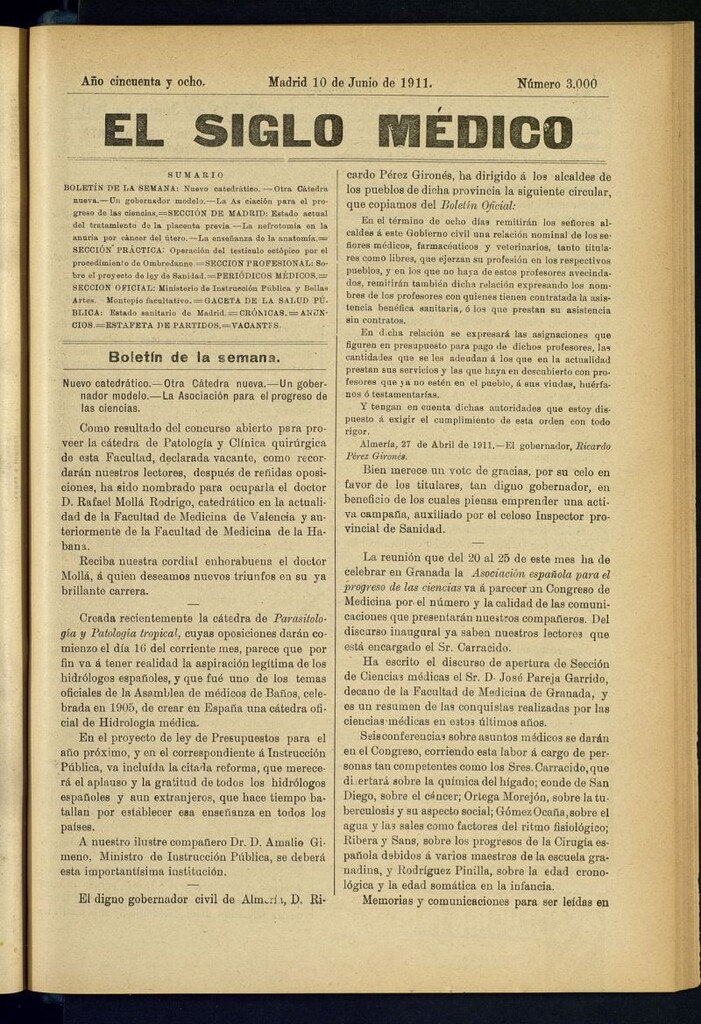 Miniatura de El Siglo Médico : boletín de medicina y gaceta médica del 10 de junio de 1911