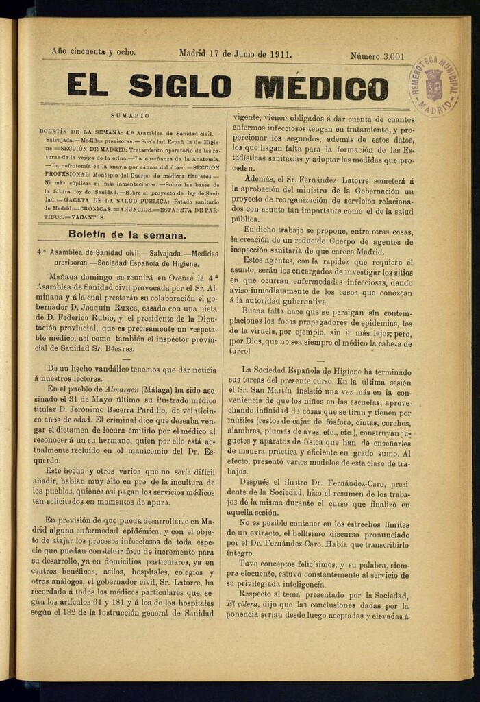 Miniatura de El Siglo Médico : boletín de medicina y gaceta médica del 17 de junio de 1911