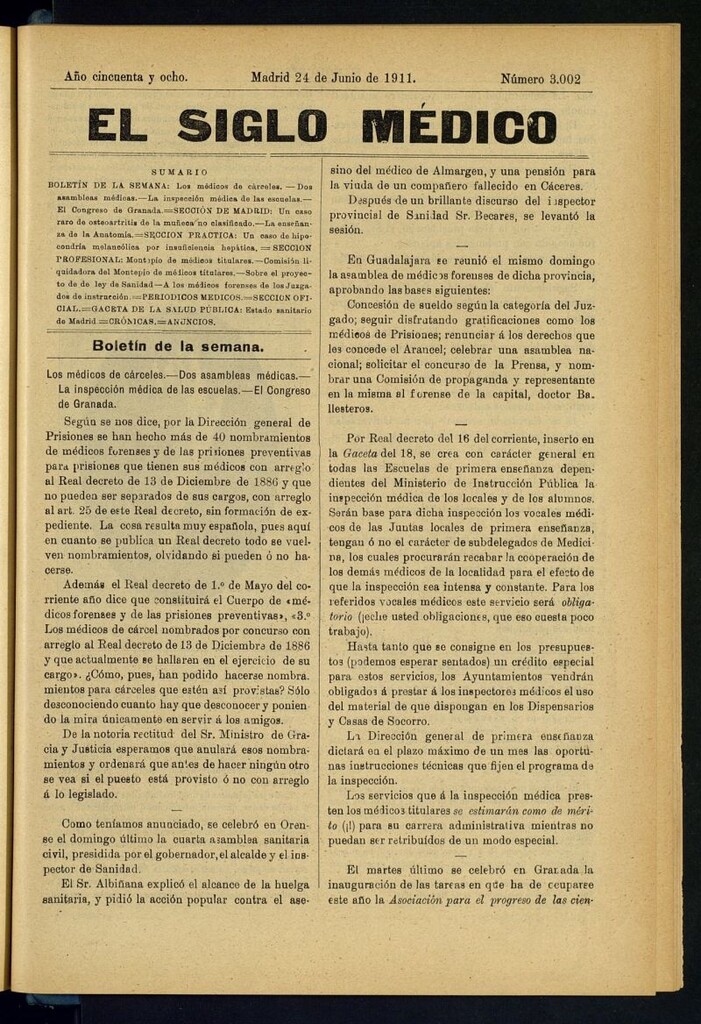 Miniatura de El Siglo Médico : boletín de medicina y gaceta médica del 24 de junio de 1911