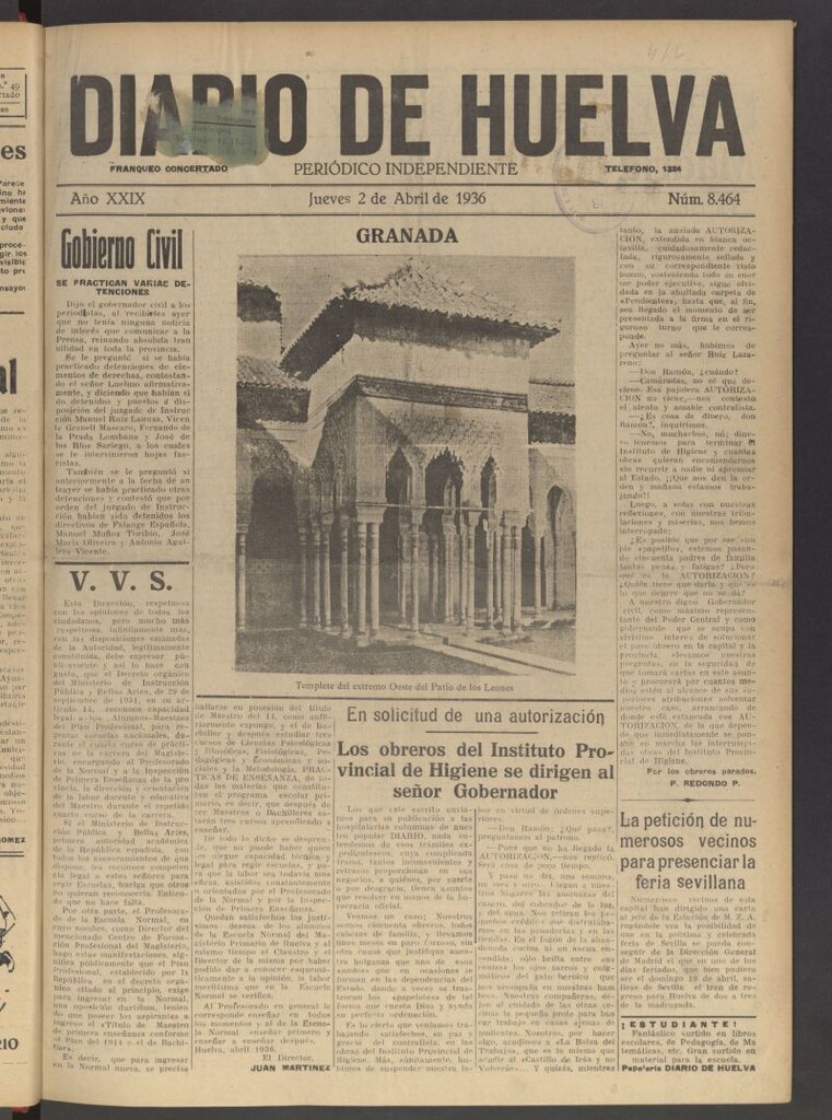 Miniatura de Diario de Huelva : periódico independiente del 2 de abril de 1936
