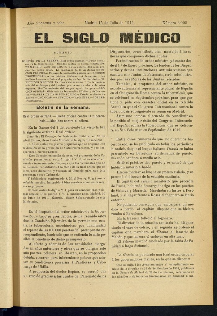 Miniatura de El Siglo Médico : boletín de medicina y gaceta médica del 15 de julio de 1911