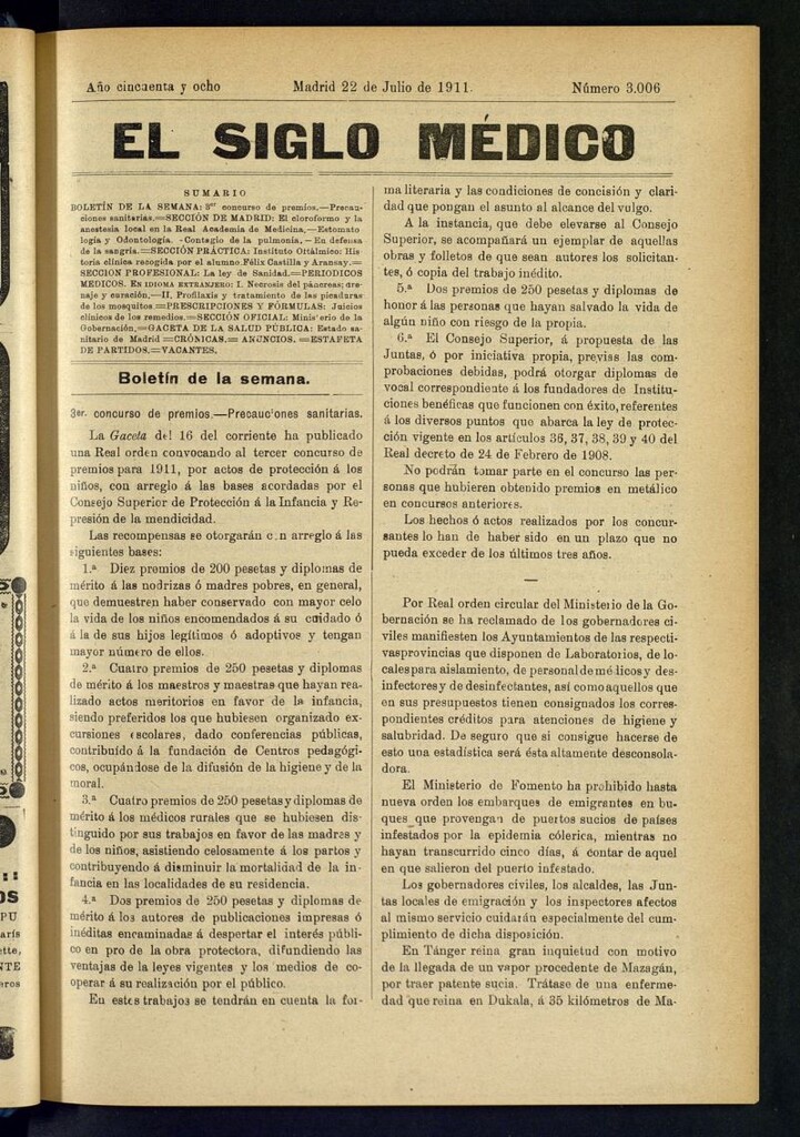 Miniatura de El Siglo Médico : boletín de medicina y gaceta médica del 22 de julio de 1911