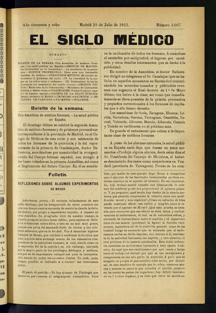 Miniatura de El Siglo Médico : boletín de medicina y gaceta médica del 29 de julio de 1911