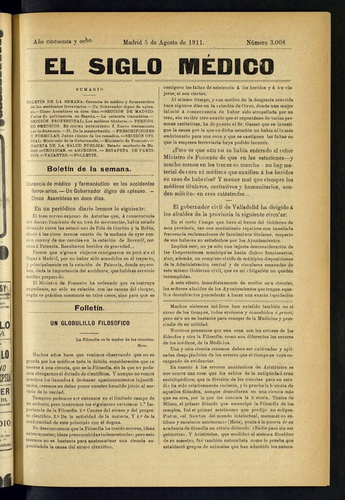 Miniatura de El Siglo Médico : boletín de medicina y gaceta médica del 5 de agosto de 1911