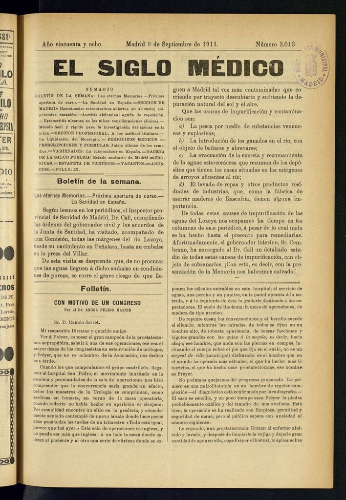 Miniatura de El Siglo Médico : boletín de medicina y gaceta médica del 9 de septiembre de 1911
