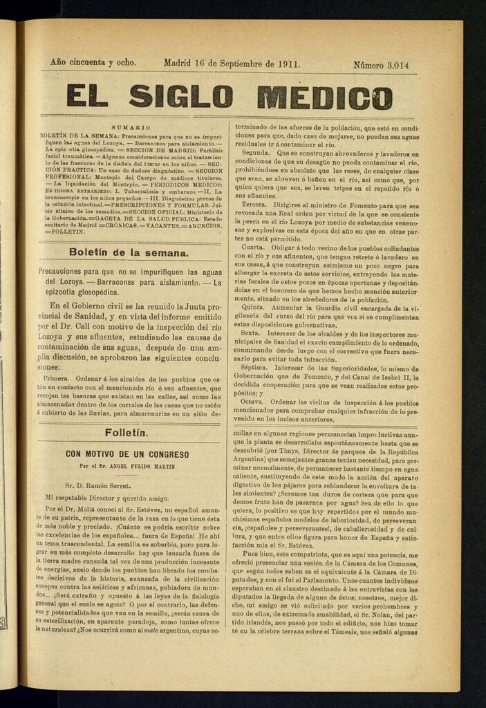 Miniatura de El Siglo Médico : boletín de medicina y gaceta médica del 16 de septiembre de 1911