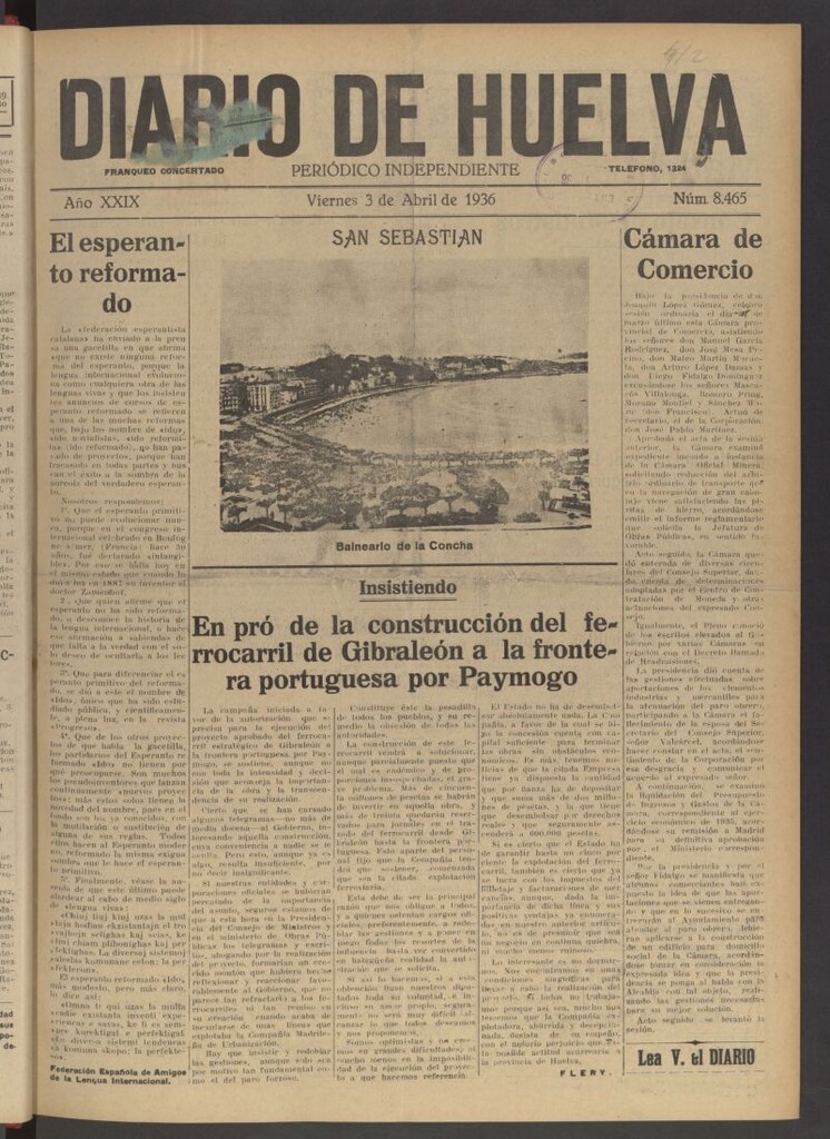 Miniatura de Diario de Huelva : periódico independiente del 3 de abril de 1936