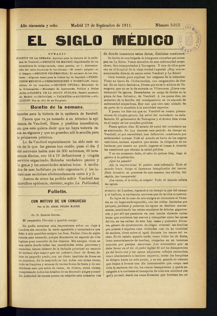 Miniatura de El Siglo Médico : boletín de medicina y gaceta médica del 23 de septiembre de 1911