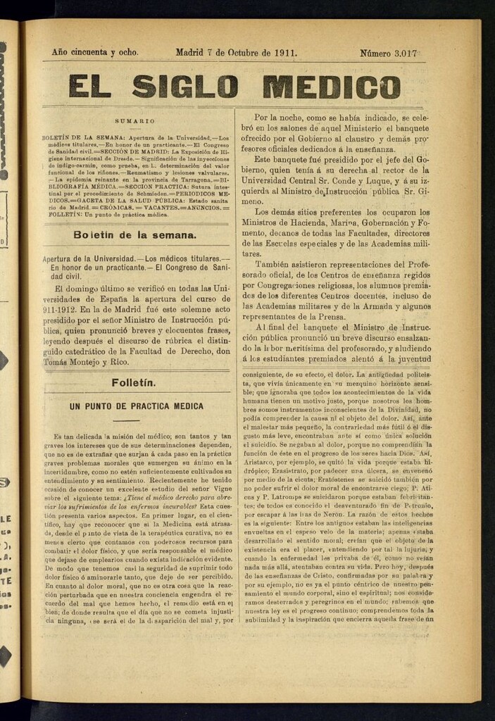 Miniatura de El Siglo Médico : boletín de medicina y gaceta médica del 7 de octubre de 1911