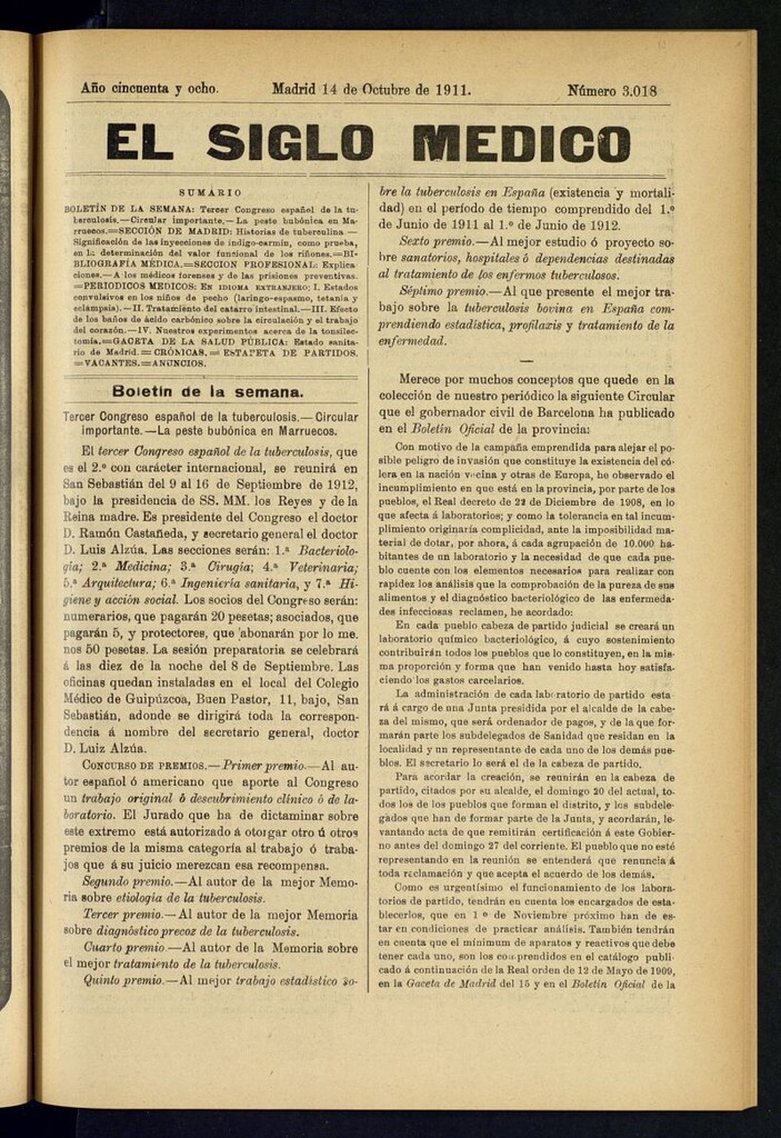 Miniatura de El Siglo Médico : boletín de medicina y gaceta médica del 14 de octubre de 1911