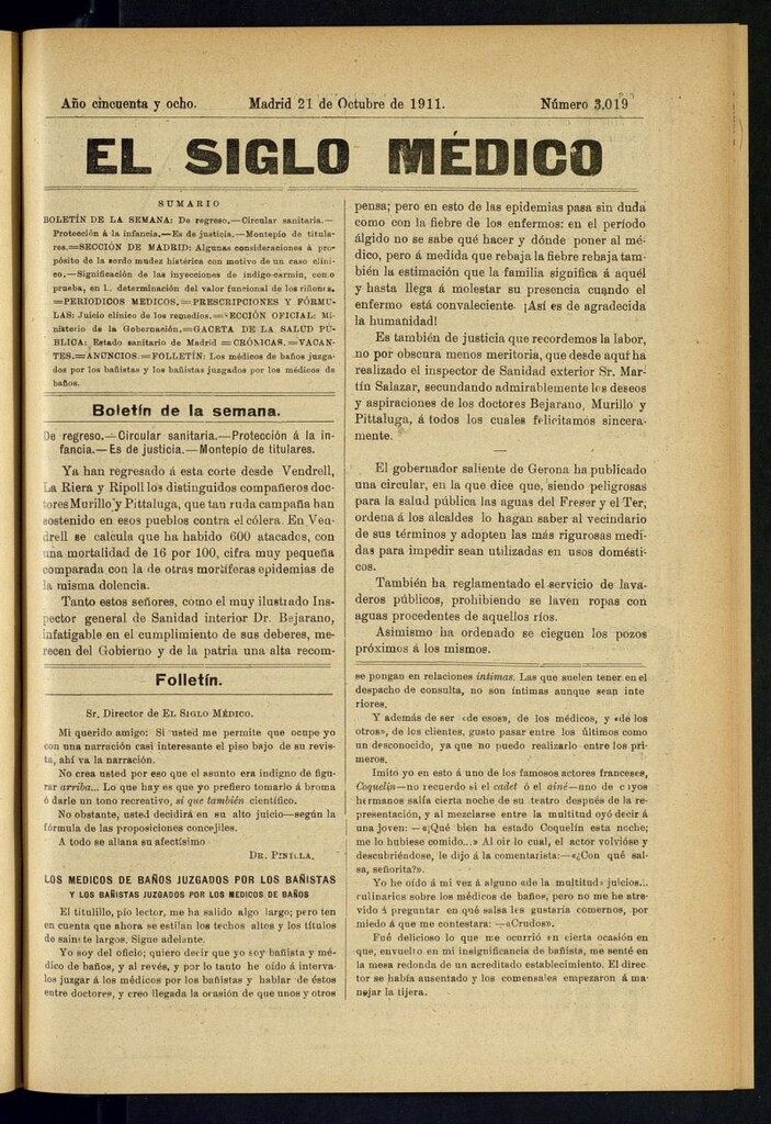 Miniatura de El Siglo Médico : boletín de medicina y gaceta médica del 21 de octubre de 1911
