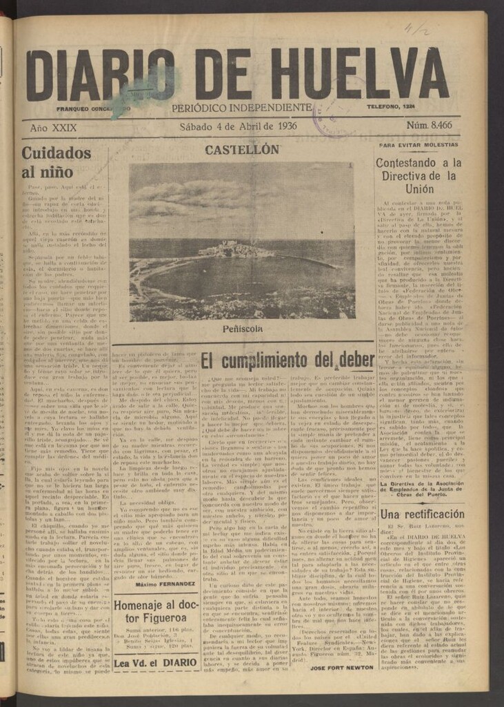 Miniatura de Diario de Huelva : periódico independiente del 4 de abril de 1936