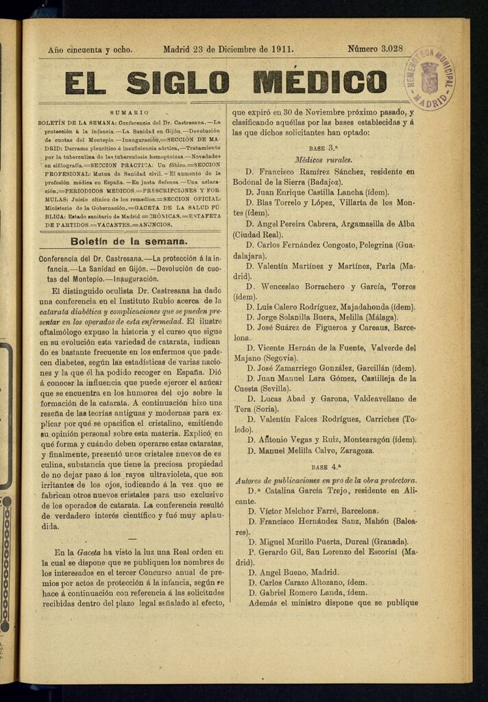 Miniatura de El Siglo Médico : boletín de medicina y gaceta médica del 23 de diciembre de 1911