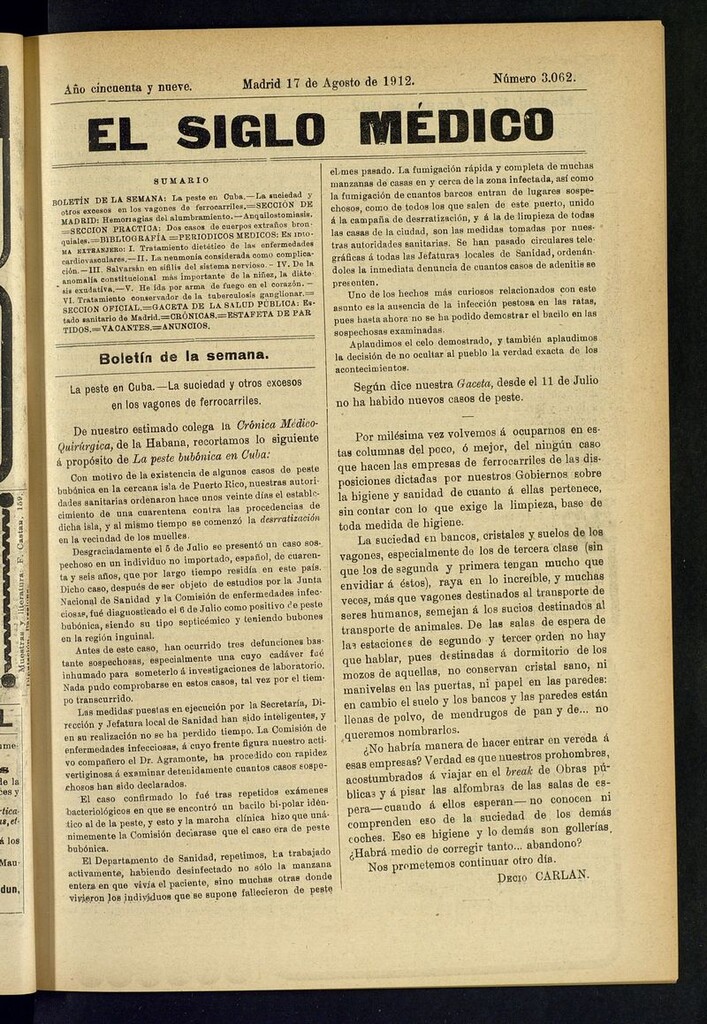 Miniatura de El Siglo Médico: boletín de medicina y gaceta médica del 17 de agosto de 1912