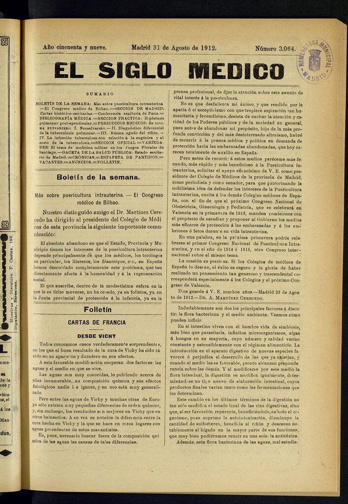 Miniatura de El Siglo Médico: boletín de medicina y gaceta médica del 31 de agosto de 1912