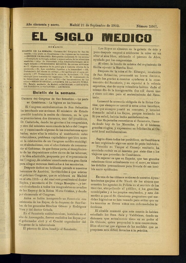 Miniatura de El Siglo Médico: boletín de medicina y gaceta médica del 21 de septiembre de 1912