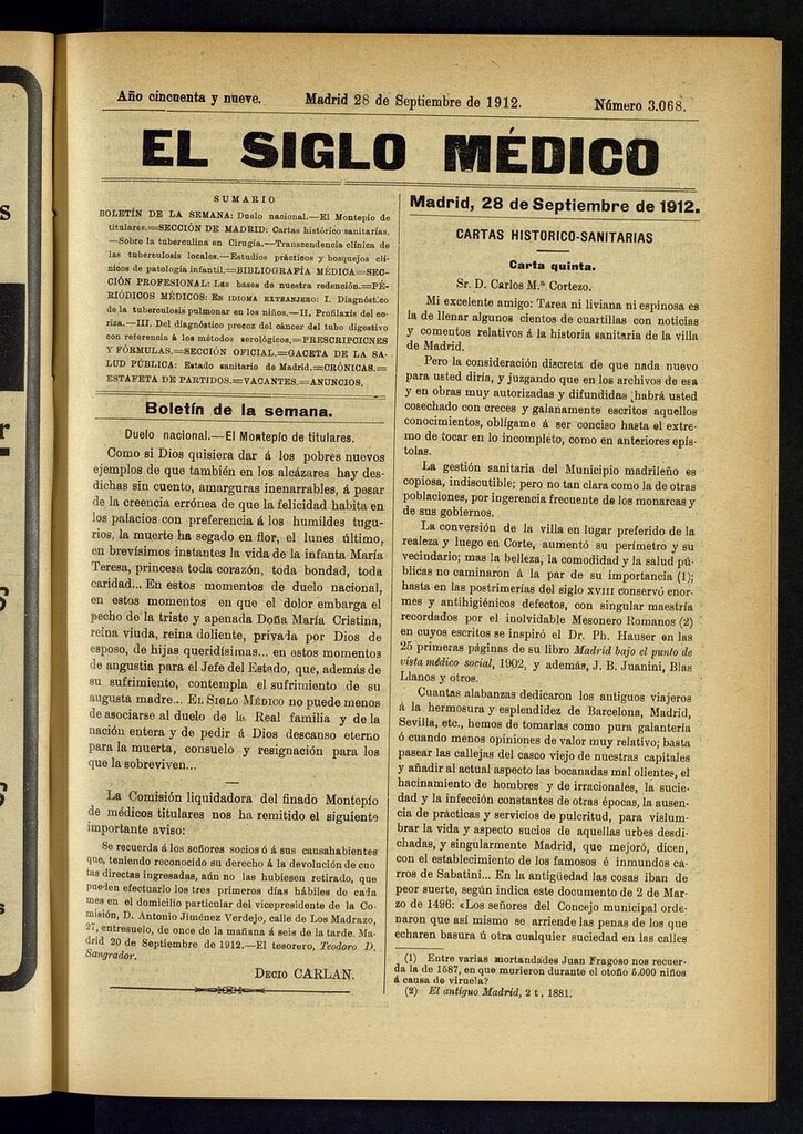 Miniatura de El Siglo Médico: boletín de medicina y gaceta médica del 28 de septiembre de 1912