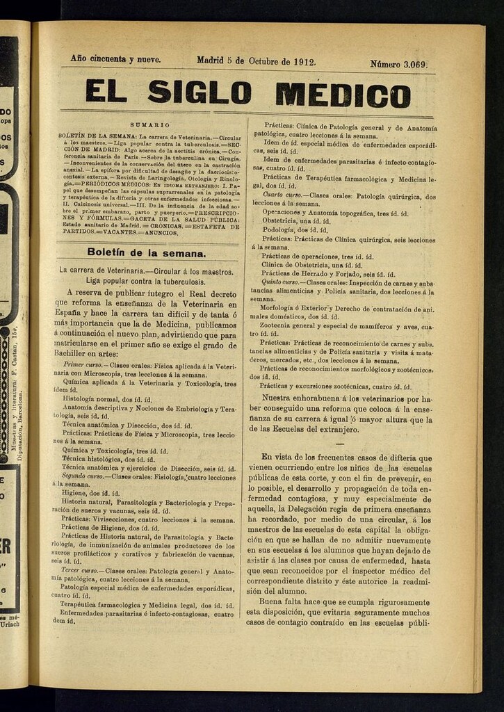 Miniatura de El Siglo Médico: boletín de medicina y gaceta médica del 5 de octubre de 1912