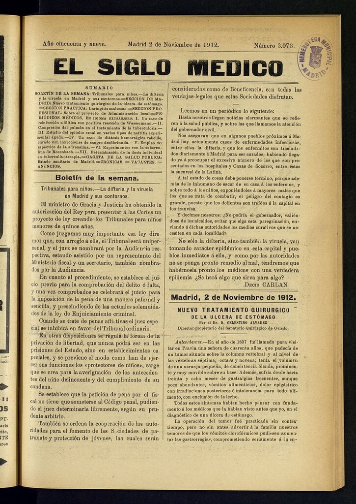 Miniatura de El Siglo Médico: boletín de medicina y gaceta médica del 2 de noviembre de 1912