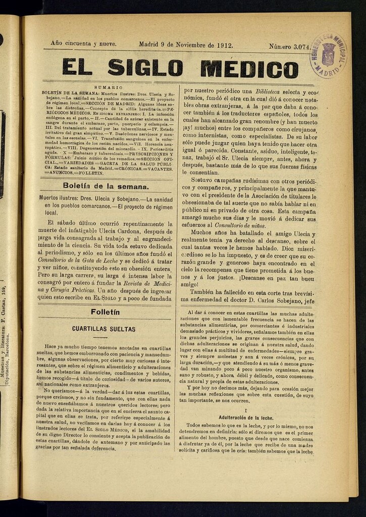 Miniatura de El Siglo Médico: boletín de medicina y gaceta médica del 9 de noviembre de 1912