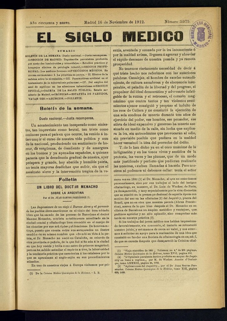 Miniatura de El Siglo Médico: boletín de medicina y gaceta médica del 16 de noviembre de 1912