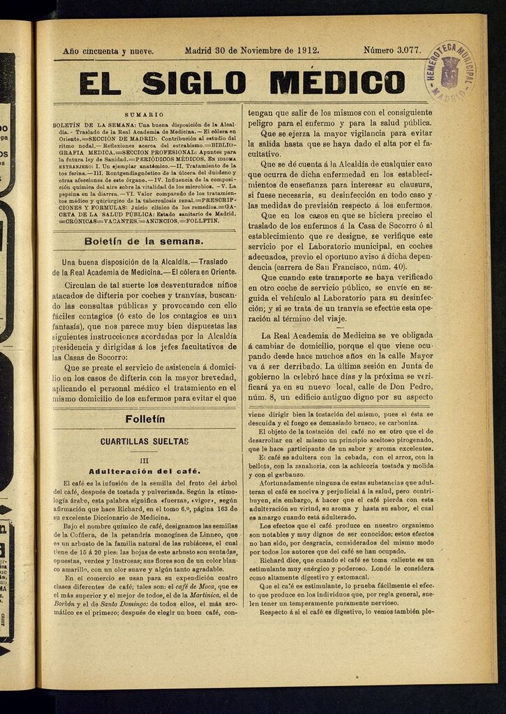 Miniatura de El Siglo Médico: boletín de medicina y gaceta médica del 30 de noviembre de 1912