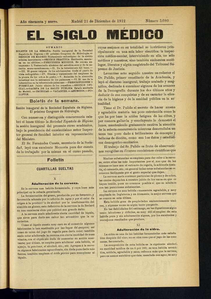 Miniatura de El Siglo Médico: boletín de medicina y gaceta médica del 21 de diciembre de 1912