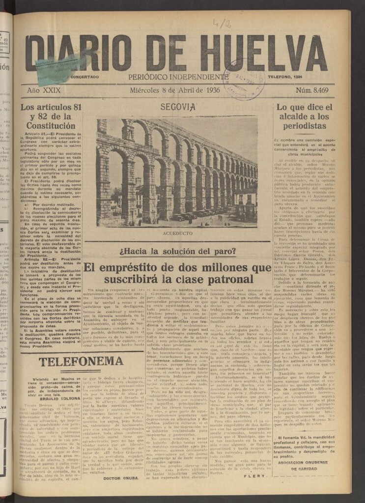 Miniatura de Diario de Huelva : periódico independiente del 8 de abril de 1936
