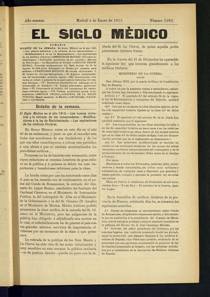 Miniatura de El Siglo Médico: boletín de medicina y gaceta médica del 4 de enero de 1913