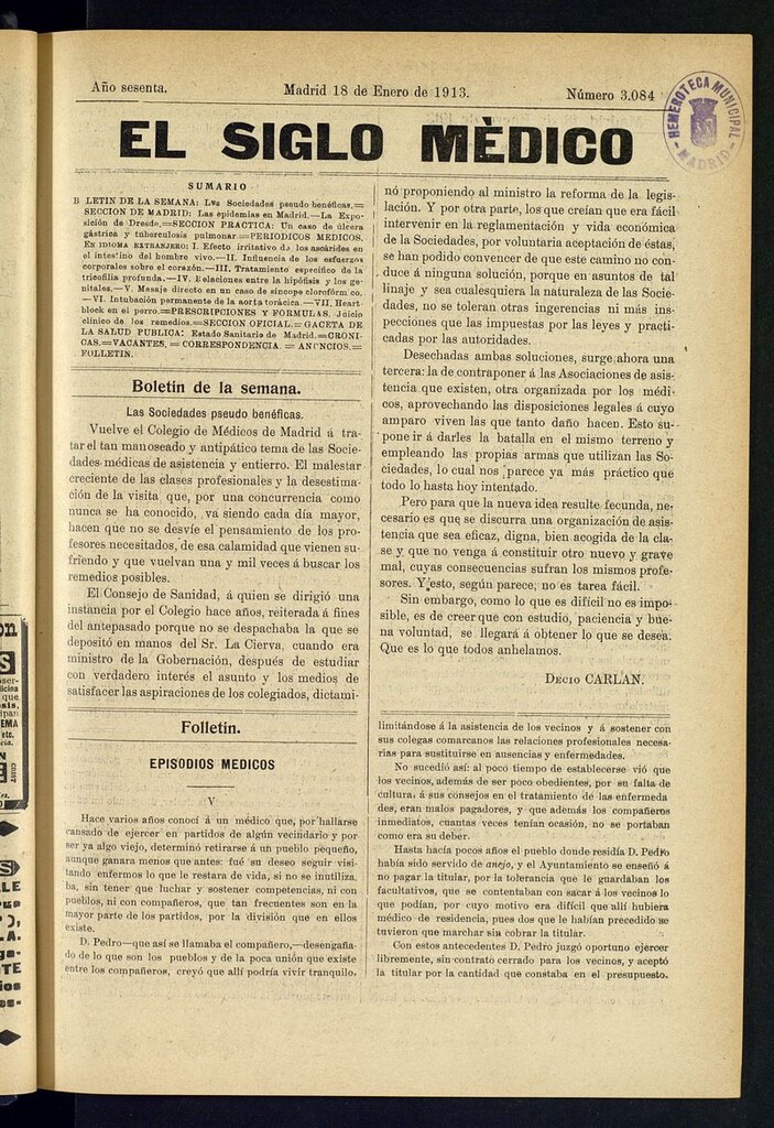 Miniatura de El Siglo Médico: boletín de medicina y gaceta médica del 18 de enero de 1913