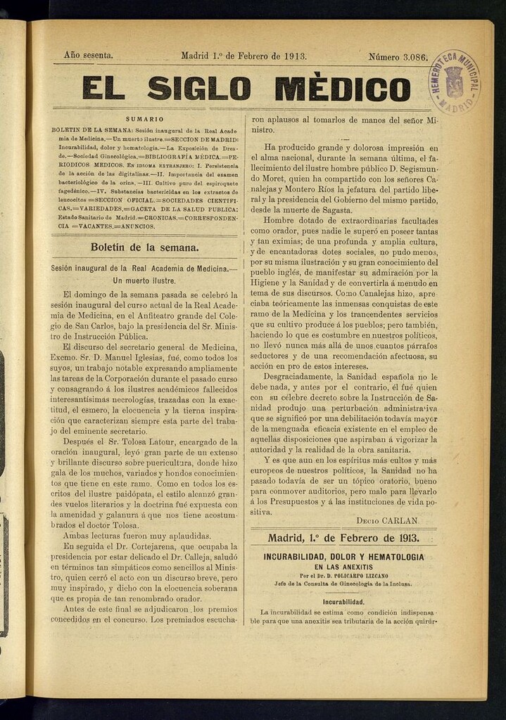Miniatura de El Siglo Médico: boletín de medicina y gaceta médica del 1 de febrero de 1913