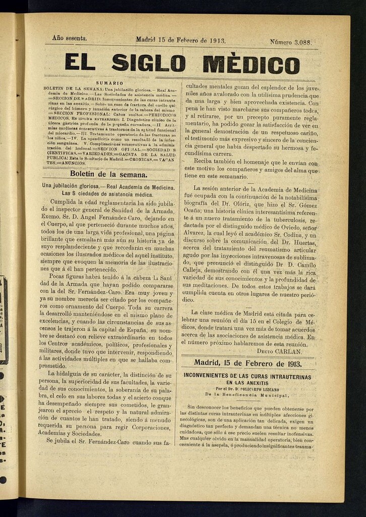Miniatura de El Siglo Médico: boletín de medicina y gaceta médica del 15 de febrero de 1913