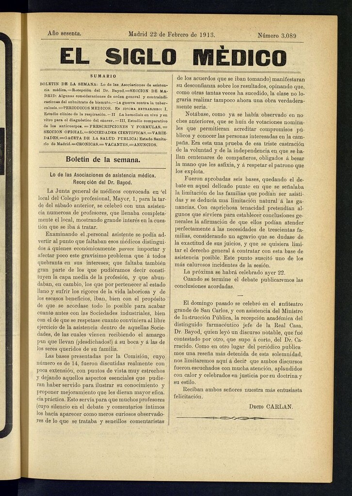 Miniatura de El Siglo Médico: boletín de medicina y gaceta médica del 22 de febrero de 1913