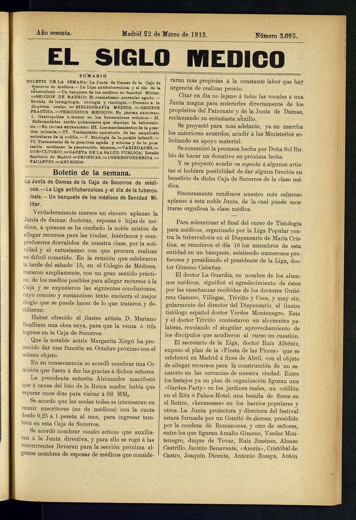 Miniatura de El Siglo Médico: boletín de medicina y gaceta médica del 22 de marzo de 1913