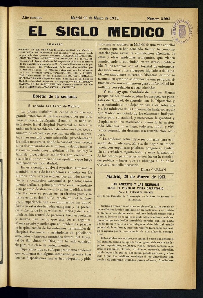 Miniatura de El Siglo Médico: boletín de medicina y gaceta médica del 29 de marzo de 1913