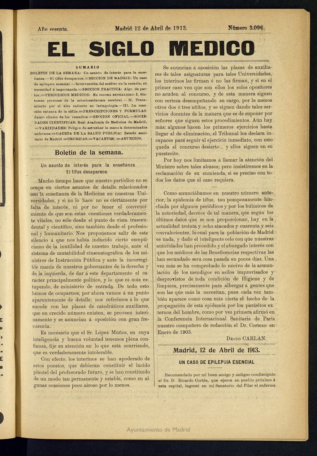 Miniatura de El Siglo Médico: boletín de medicina y gaceta médica del 12 de abril de 1913