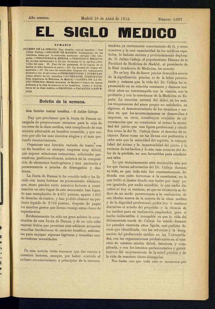 Miniatura de El Siglo Médico: boletín de medicina y gaceta médica del 19 de abril de 1913