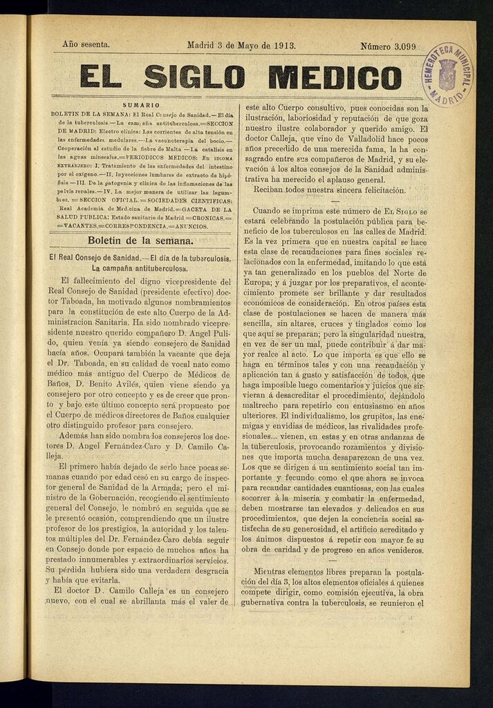 Miniatura de El Siglo Médico: boletín de medicina y gaceta médica del 3 de mayo de 1913
