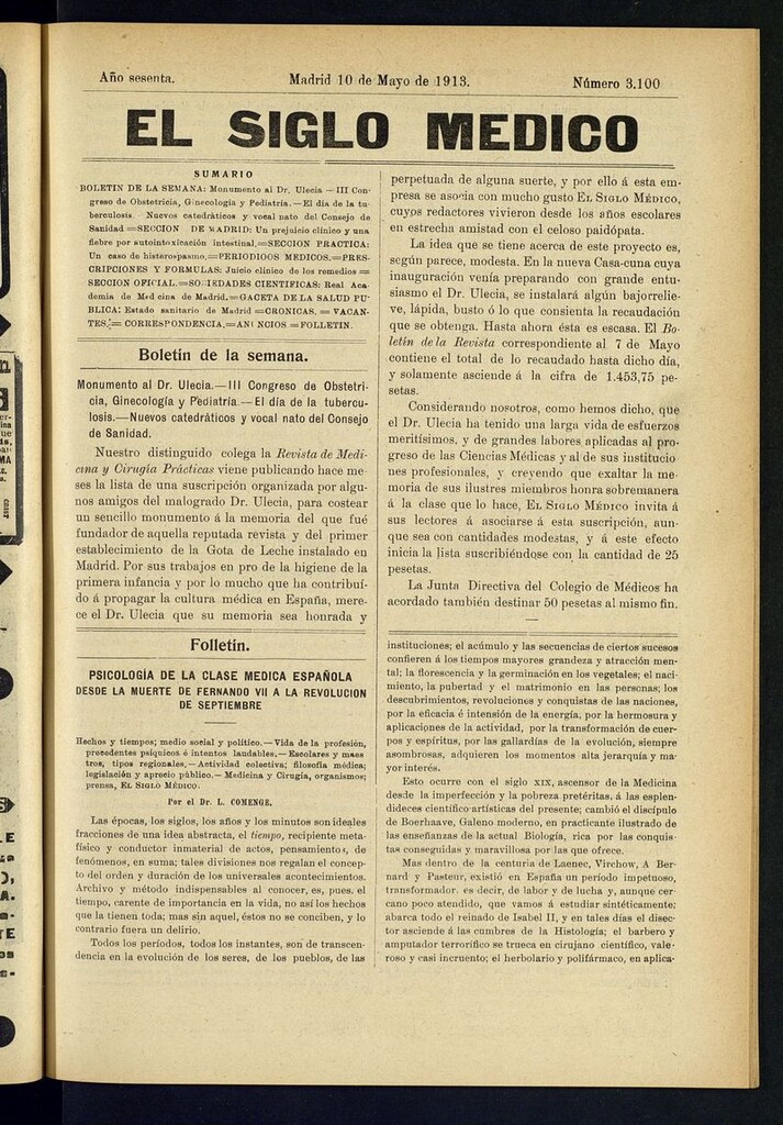 Miniatura de El Siglo Médico: boletín de medicina y gaceta médica del 10 de mayo de 1913