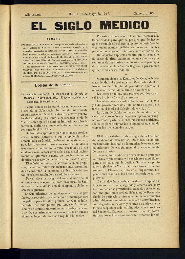 Miniatura de El Siglo Médico: boletín de medicina y gaceta médica del 31 de mayo de 1913