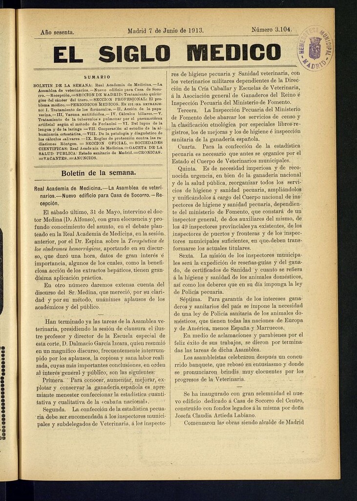 Miniatura de El Siglo Médico: boletín de medicina y gaceta médica del 7 de junio de 1913