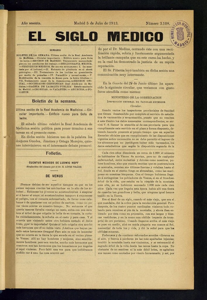 Miniatura de El Siglo Médico: boletín de medicina y gaceta médica del 5 de julio de 1913